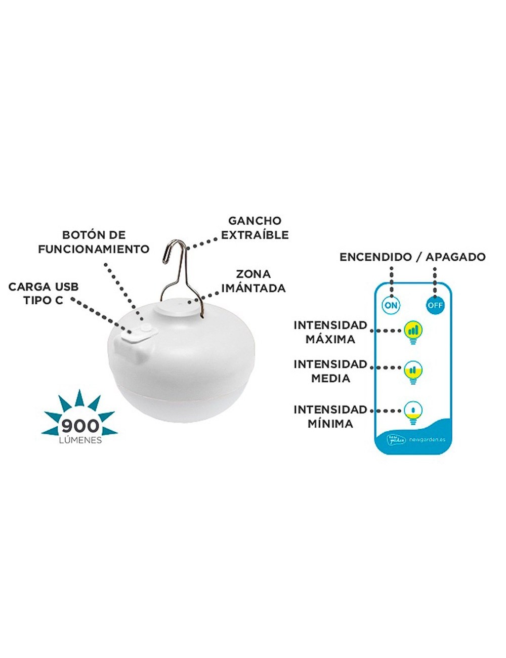 Bombilla portátil recargable cherry, color blanco, luz cálida, uso exterior, ø11 x 9 cm