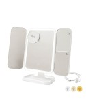 Espejo tríptico plegable de sobremesa con aumento y luz led recargable