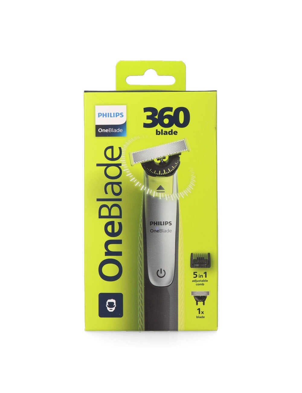 Afeitadora one blade 360°, con peine ajustable 5 en 1, resistente al agua