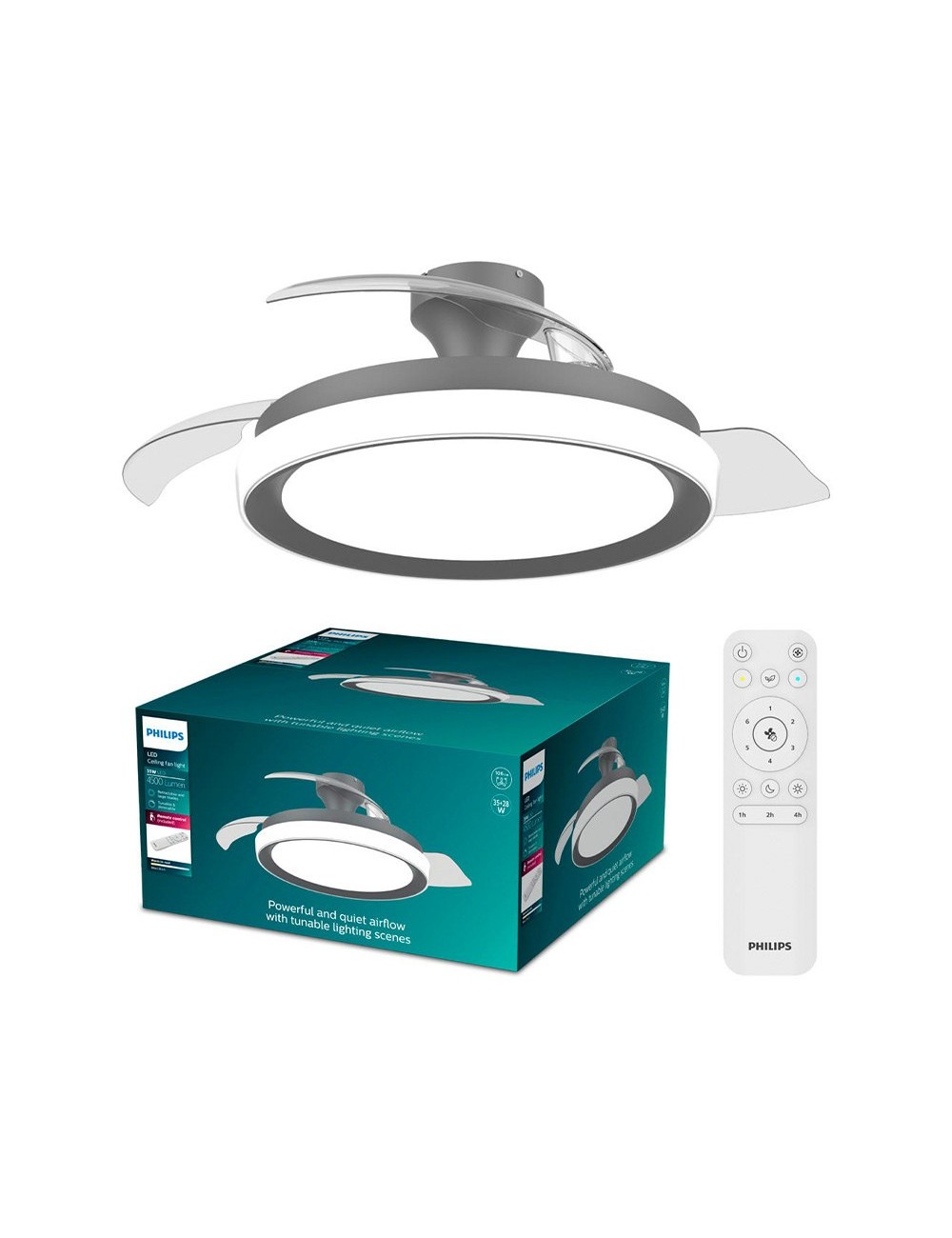 Ventilador de techo con aspas retráctiles, led 3 ctt, dc 28 w + 35 w, modelo bliss, negro, ø106 cm