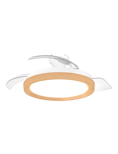 Ventilador de techo con aspas retráctiles, led 3 cct, dc 28 w + 35 w, modelo bliss, blanco / dorado, ø106 cm