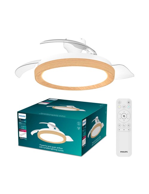 Ventilador de techo con aspas retráctiles, led 3 cct, dc 28 w + 35 w, modelo bliss, blanco / dorado, ø106 cm
