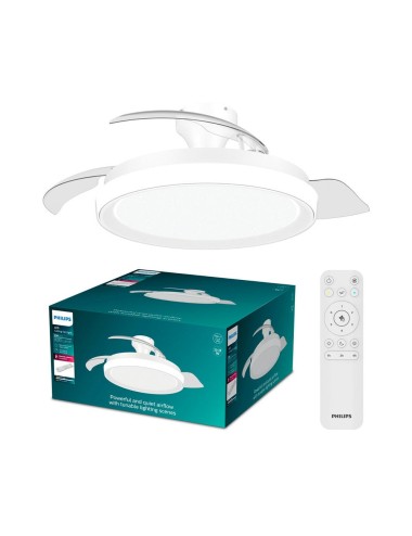 Ventilador de techo con aspas retráctiles, led 3 cct, motor dc 28 w + led 35 w, modelo bliss, blanco / estrellado, ø106 cm