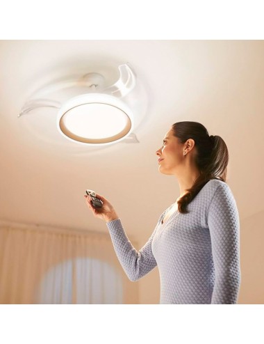 Ventilador de techo con aspas retráctiles, led 3 cct, motor dc 28 w + led 35 w, modelo bliss, blanco / estrellado, ø106 cm