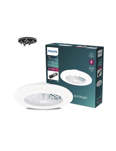Ventilador de techo, led 3cct, dc 20 w + 42 w, modelo amigo, blanco con difusor efecto estrellado, ø48,5 cm