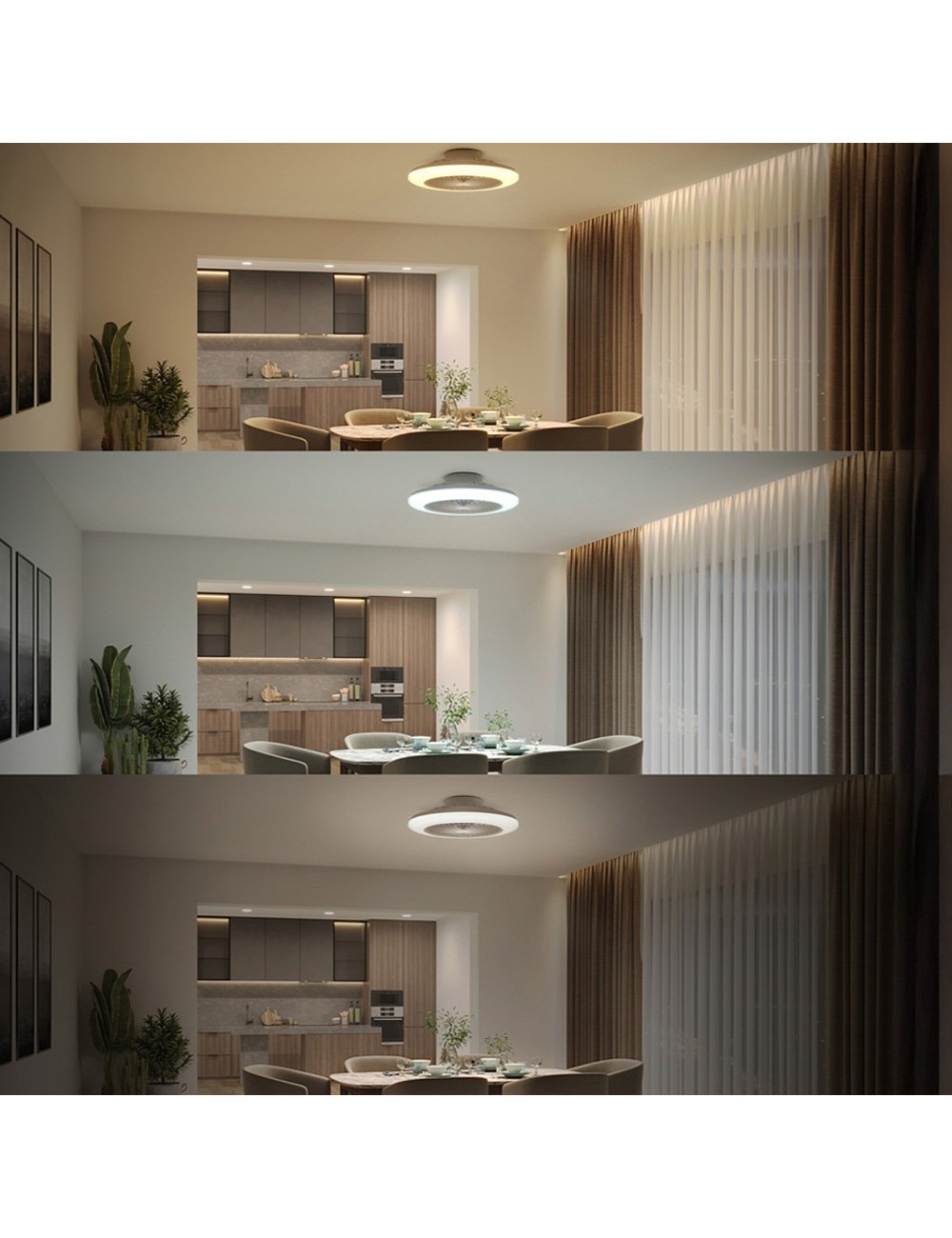 Ventilador de techo, led 3 cct, motor dc 25 w + led 60 w, modelo amigo, blanco con difusor efecto estrellado, ø57,5 cm