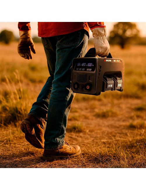 Equipo soldador, solbat sb-120 90a + 2 baterías lítio 20 v/40 v, 26,6 x 15,8 x 22 cm