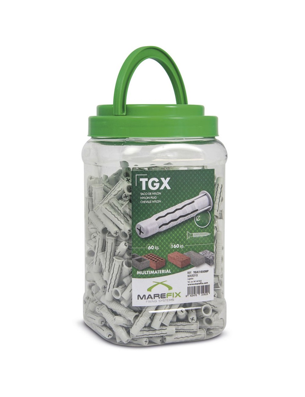 Taco nylon 4 expansiones, gl, ø8 x 40 mm, bote 500 uds