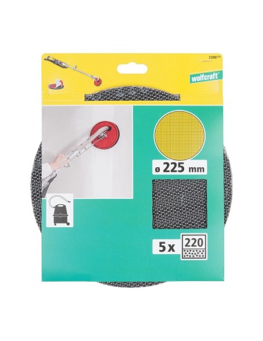 Discos de lijar autoadherentes de rejilla de carburo ø225 mm, grano 220, 5 uds