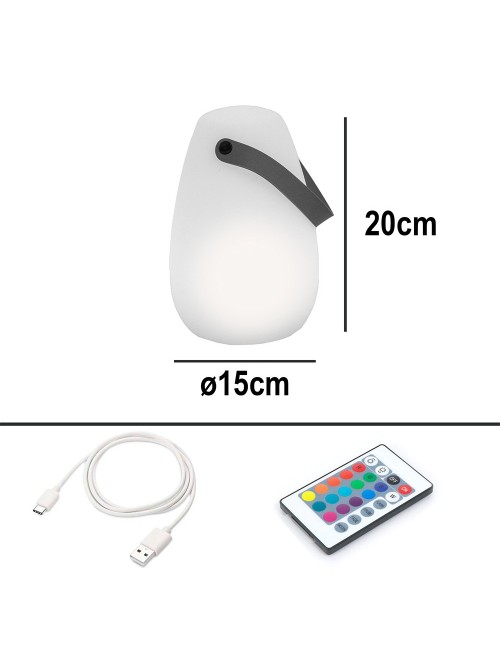 Lámpara de sobremesa recargable, led rgb, portátil, blanca, ø15 x 20 cm
