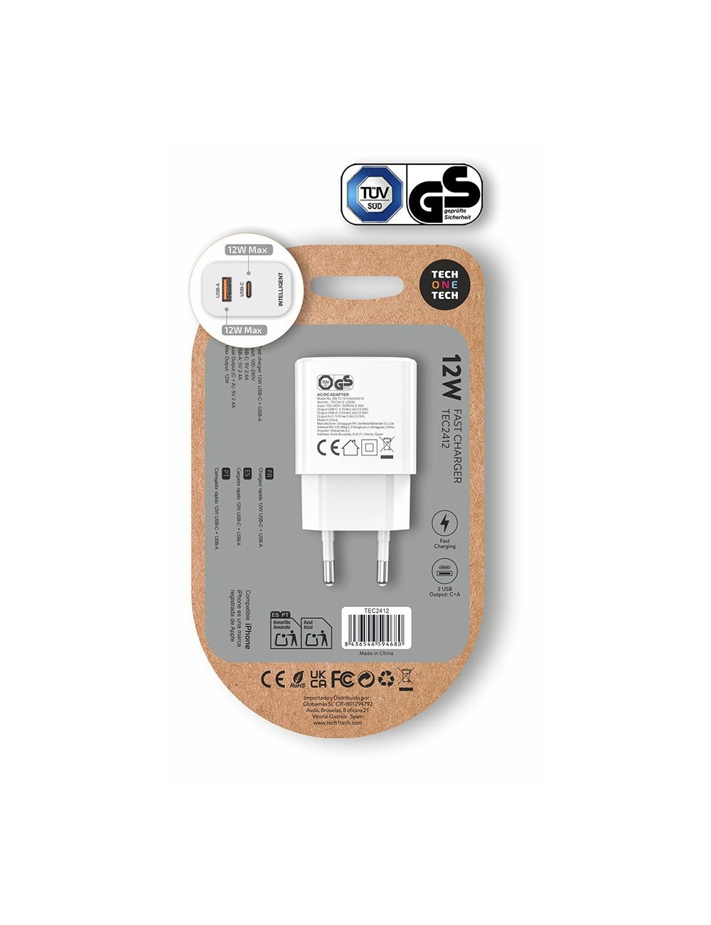 Cargador usb-c + usb-a, 12 w, blanco