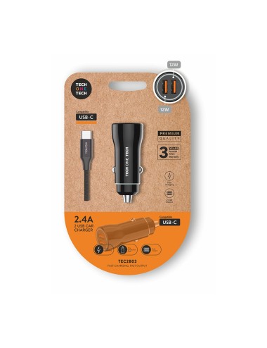 Cargador mechero coche 2 x usb-a, 12 w, negro + cable usb-c de 1 m