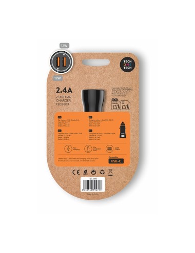 Cargador mechero coche 2 x usb-a, 12 w, negro + cable usb-c de 1 m