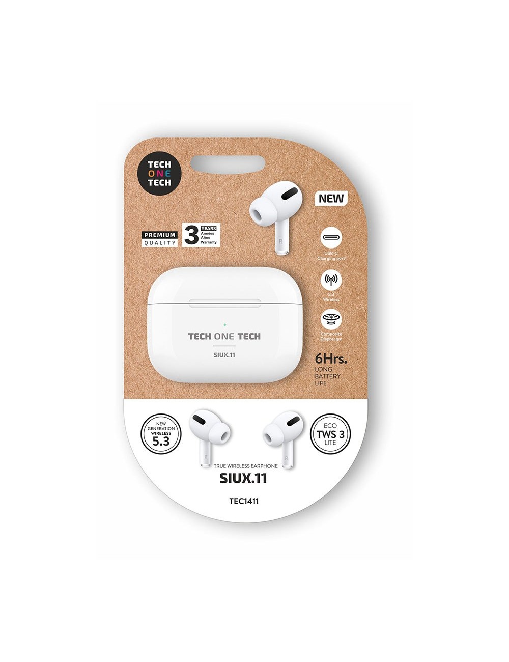 Auriculares inalámbricos bluetooth siux.11, tws 3, 6 h, blancos