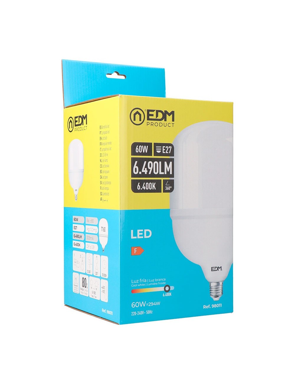 Bombilla industrial led, t160, e27, 60 w 6490 lm, 6400 k, luz fría, 220-240 v~ ø160 x 264 mm