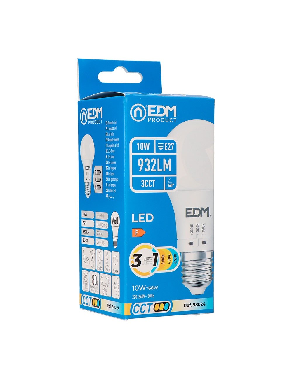 Bombilla standard led a60 e27, 10 w, 932 lm, 3cct, ø60 x 116 mm