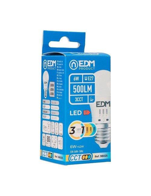 Bombilla esférica led p45 e27, 6 w, 500 lm, 3cct, ø45 x 88 mm