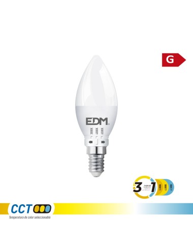 Bombilla vela led b35 e14, 6 w, 500 lm, 3cct, ø35 x 106 mm