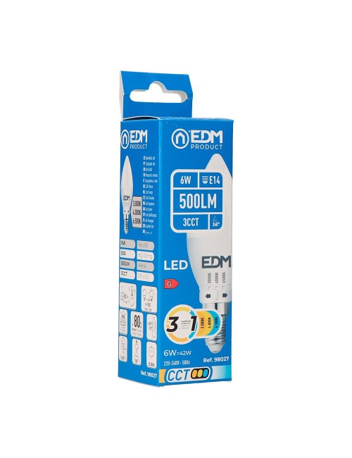 Bombilla vela led b35 e14, 6 w, 500 lm, 3cct, ø35 x 106 mm