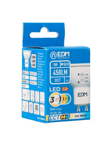 Bombilla dicroica led gu10, 5 w, 450 lm, 3cct, ø50 x 62 mm