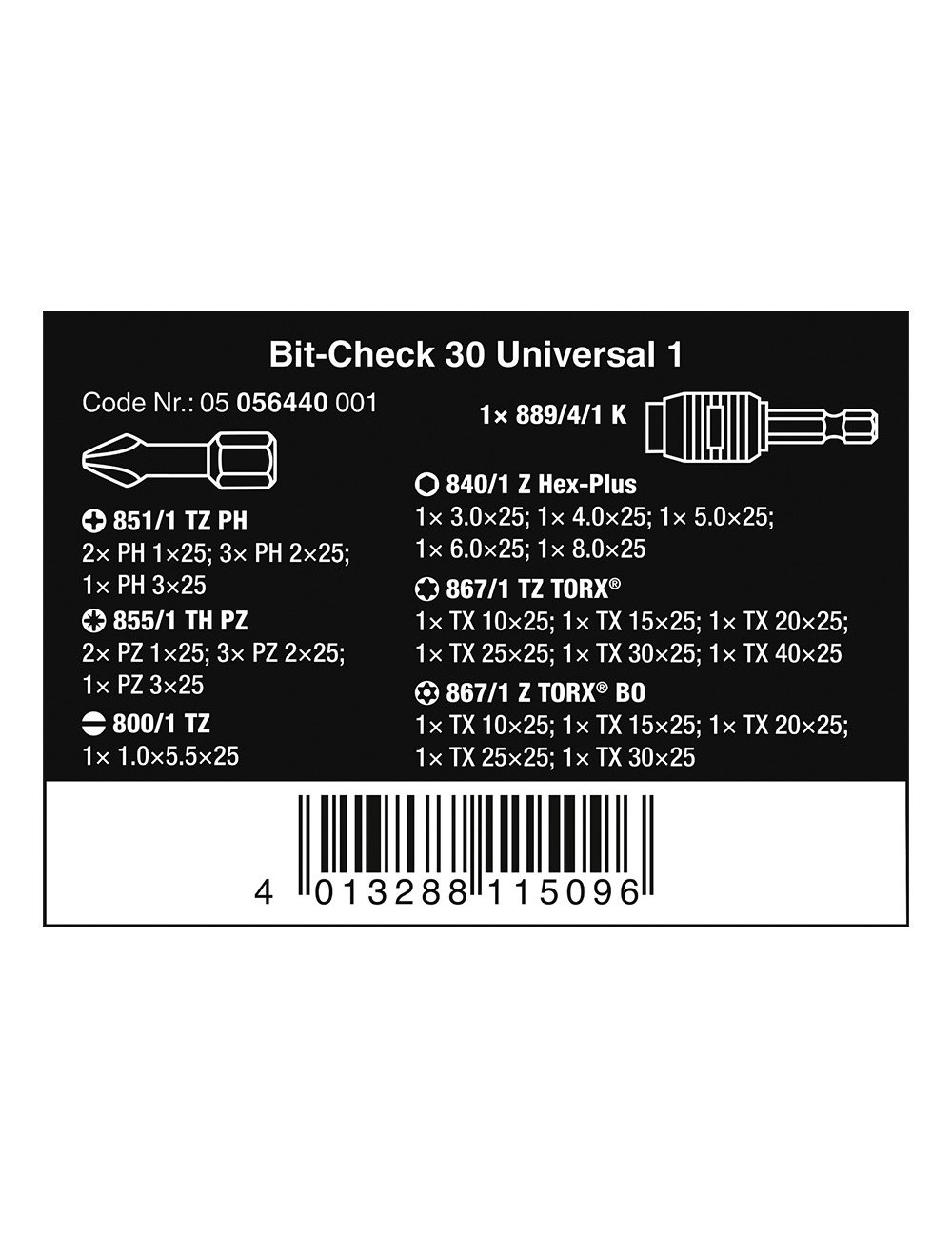 Puntas bit-check universal 1, 30 piezas