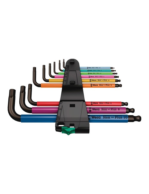 Llaves hexagonales acodadas métricas multicolor, juego 9 piezas