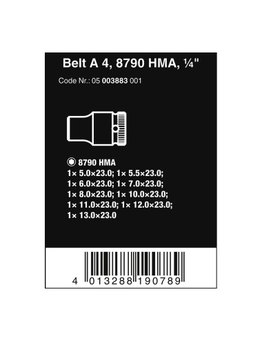 Vasos ¼ pulg belt a4, juego 9 piezas