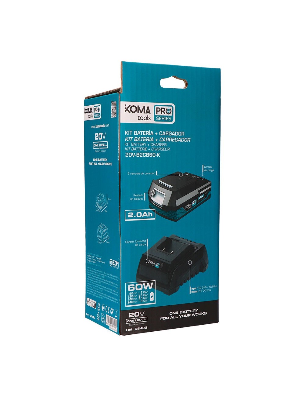 Pack batería li-ion 20 v 2.0 ah (08770) + cargador 20 v 60 w (08772)