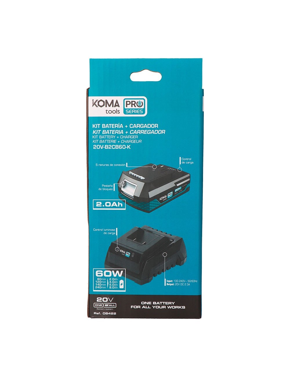 Pack batería li-ion 20 v 2.0 ah (08770) + cargador 20 v 60 w (08772)