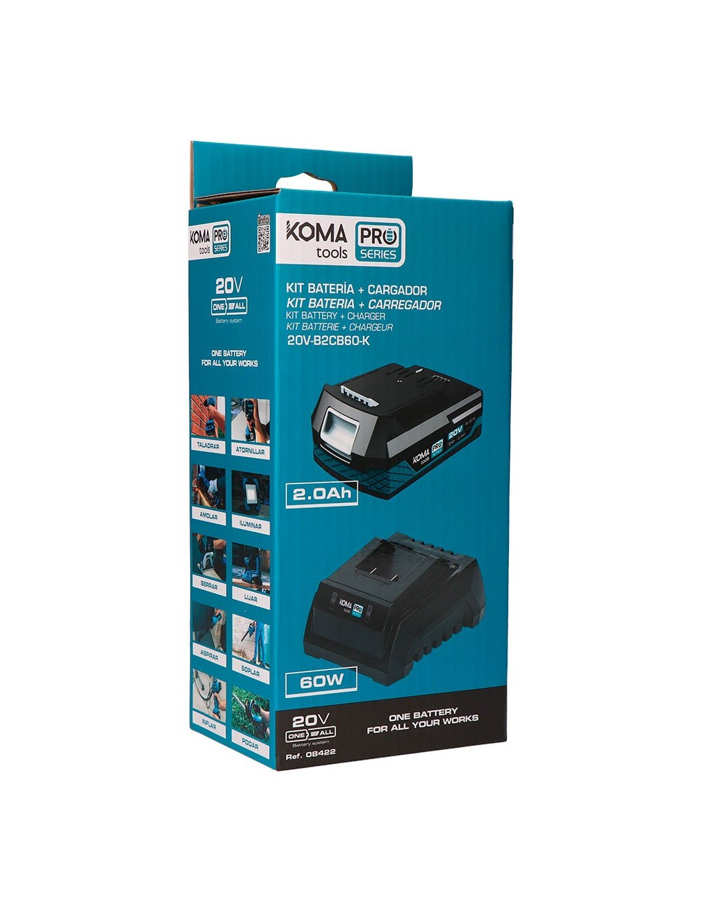 Pack batería li-ion 20 v 2.0 ah (08770) + cargador 20 v 60 w (08772)