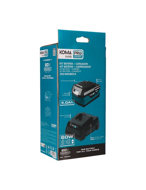 Pack batería li-ion 20 v 4.0 ah (08771) + cargador 20 v 60 w (08772)