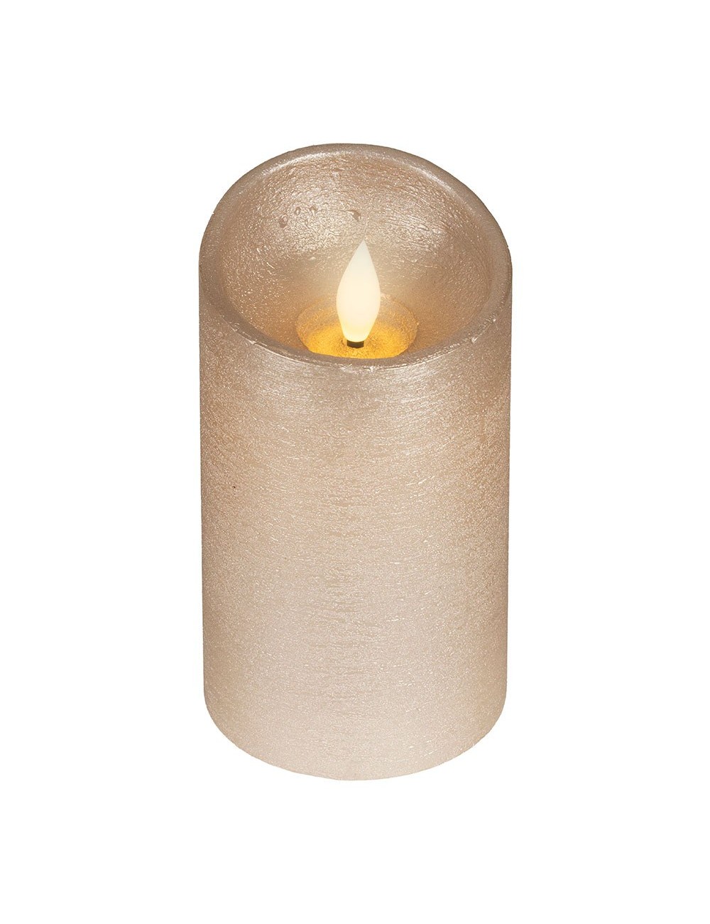 Vela de cera led, con parte superior curva, color dorado ø7,5 x 12,5 cm