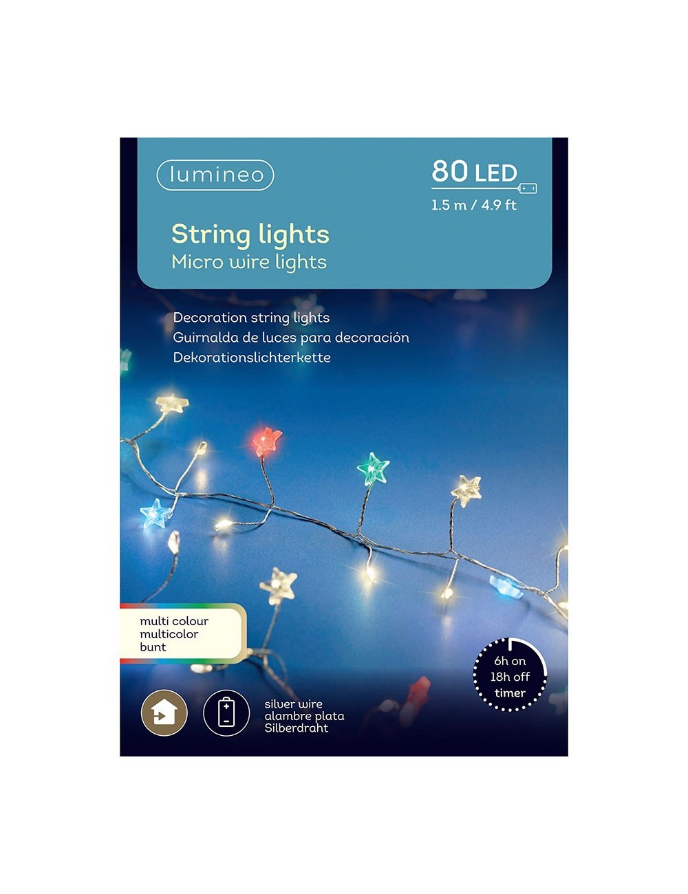 Guirnalda led decorativa de interior multicolor con alambre plateado 80 leds 1,5 m