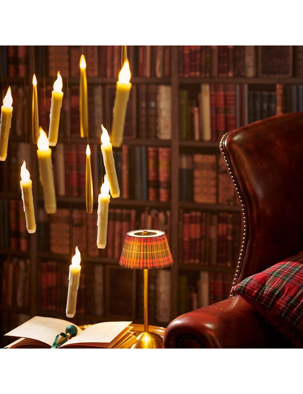 Velas led efecto llama mágica para uso interior, 10 uds + barita