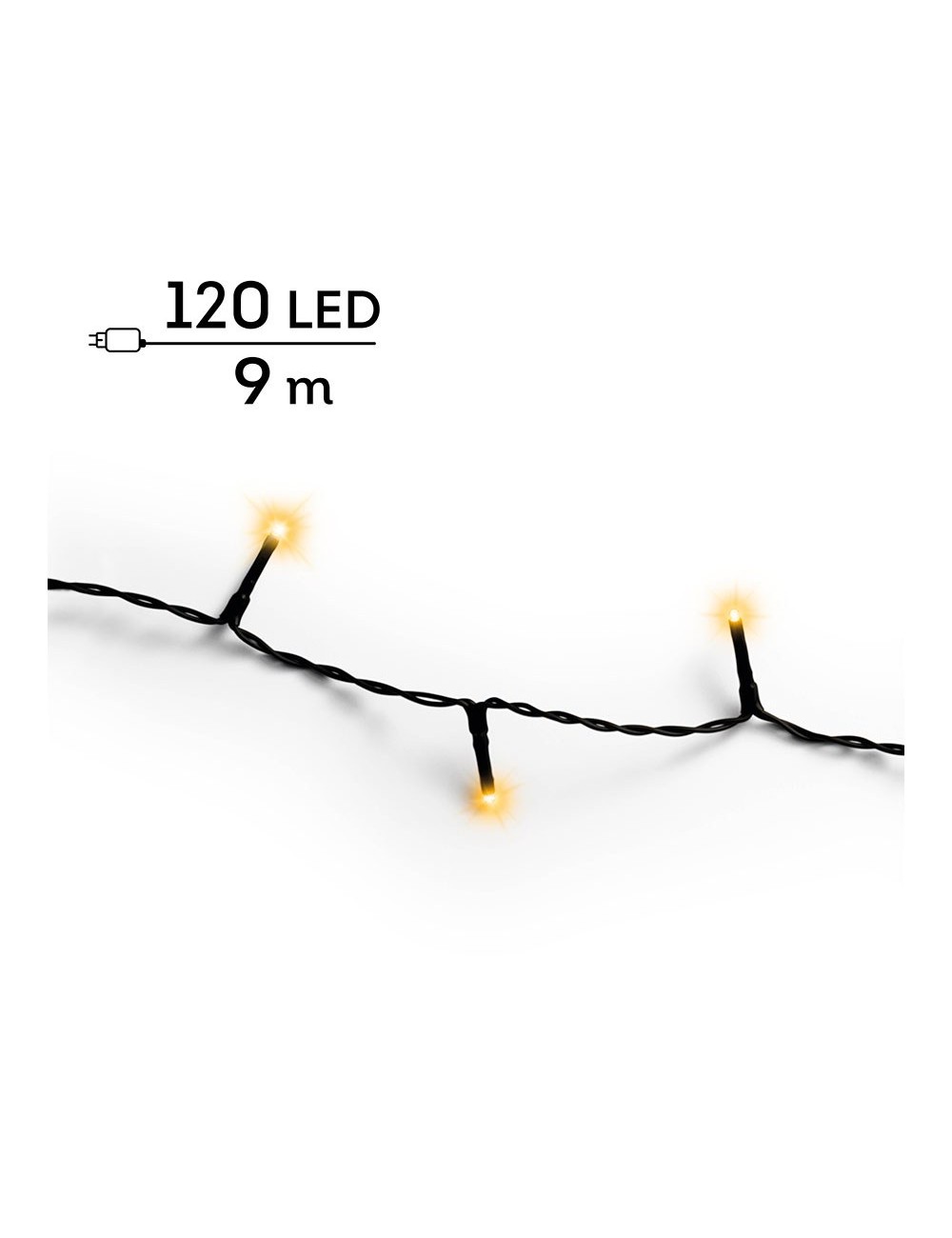 Guirnalda multifunción, uso exterior, basic, cálida clásica, cable negro, 120 leds, 9 m