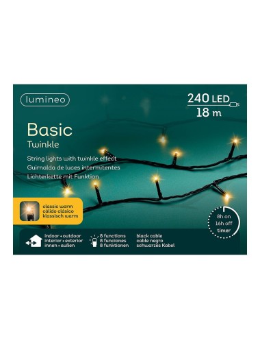 Guirnalda multifunción, uso exterior, basic, cálida clásica, cable negro, 240 leds, 18 m