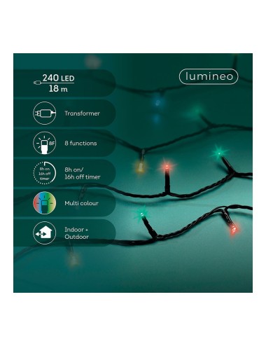 Guirnalda multifunción, uso exterior, basic, multicolor, cable negro, 240 leds, 18 m