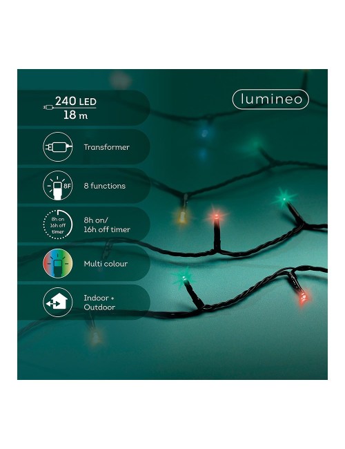 Guirnalda multifunción, uso exterior, basic, multicolor, cable negro, 240 leds, 18 m