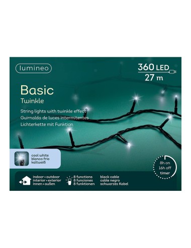 Guirnalda multifunción, uso exterior, basic, blanco frío, cable negro, 360 leds, 27 m