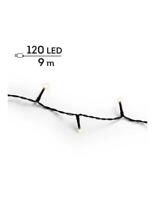 Guirnalda multifunción, uso exterior, basic, blanco cálido, cable negro, 120 leds, 9 m