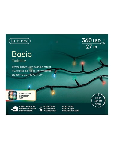 Guirnalda multifunción, uso exterior, basic, multicolor, cable negro, 360 leds, 27 m