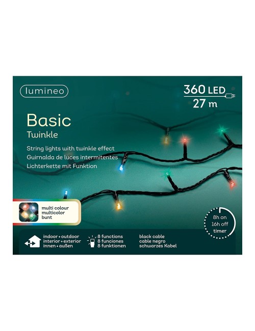 Guirnalda multifunción, uso exterior, basic, multicolor, cable negro, 360 leds, 27 m