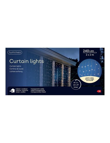 Cortina multifunción, exterior, blanco frío, cable transparente, 240 leds, 2 x 2 m
