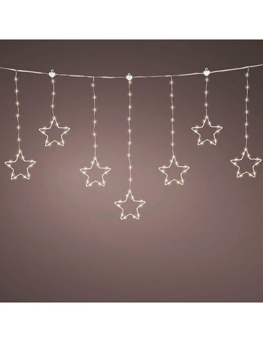 Cortina multifunción, exterior, con estrellas, blanco cálido, cable plateado, 1,2 m