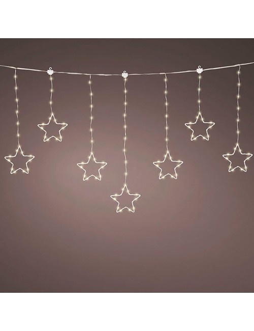 Cortina multifunción, exterior, con estrellas, blanco cálido, cable plateado, 1,2 m
