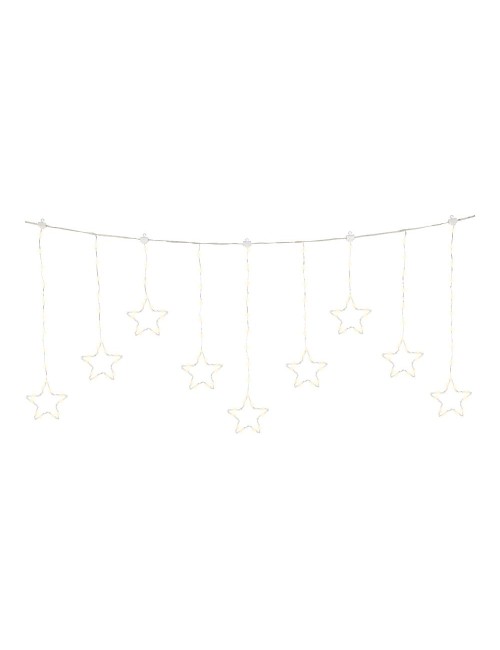Cortina multifunción, exterior, con estrellas, blanco cálido, cable plateado, 1,2 m