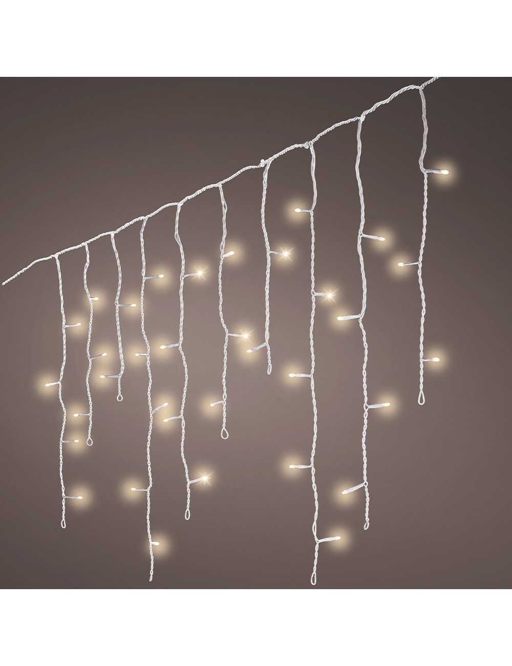 Cortina multifunción, exterior, con carámbanos, blanco cálido, cable blanco, 5 m