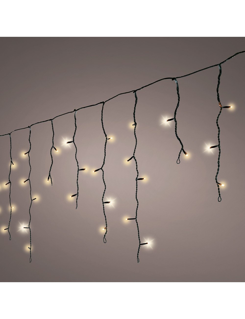 Cortina multifunción, exterior, con carámbanos, blanco cálido, cable negro, 5 m