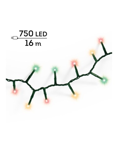 Guirnalda multifunción, uso exterior, led compact, multicolor clásico, cable negro, 750 leds, 16 m