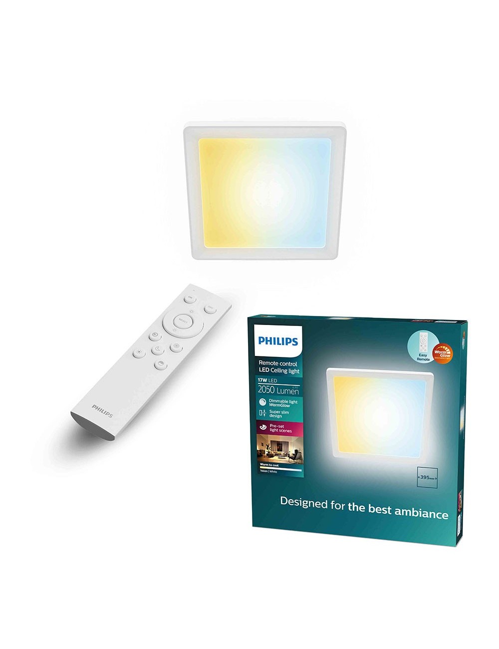 Plafón cuadrado blanco valen, 17 w, 2050 im, 2200-6500 k, 395 x 37 x 395 mm
